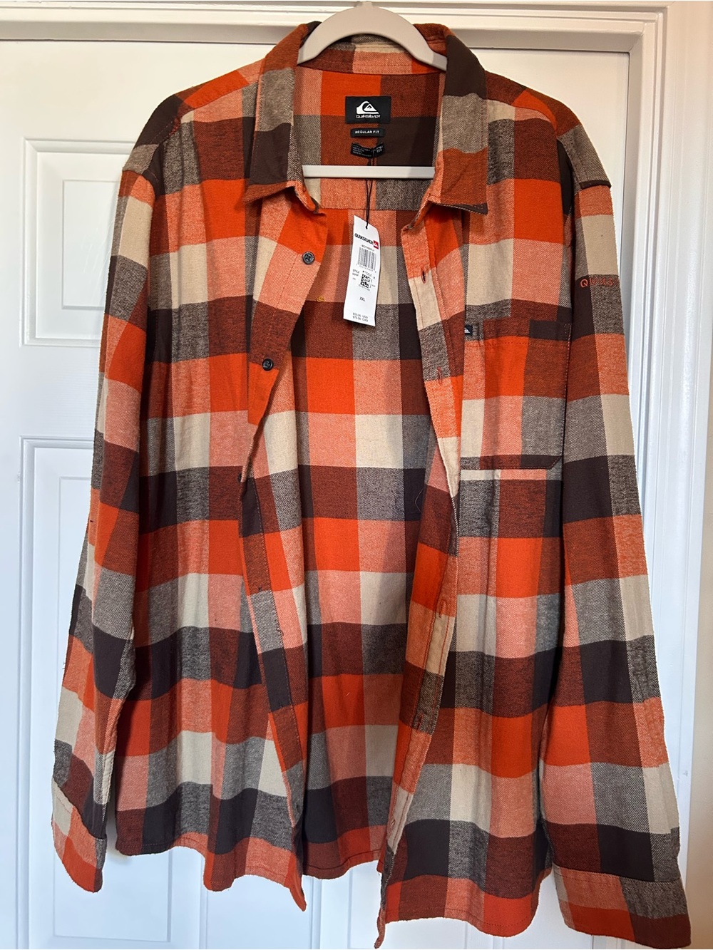 Quiksilver Orange, Brown & Cream Plaid Button-Up Shirt